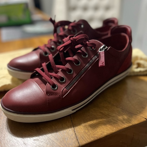 Louis Vuitton Red Monogram Canvas And Suede Ollie Low Top Sneakers